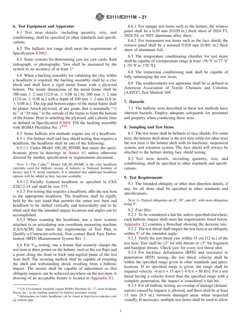 ASTM E3111/E3111M-21 - Standard Test Methods for Ballistic Resistant Head Protection