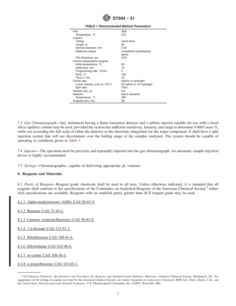 REDLINE ASTM D7504-21 - Standard Test Method for Trace Impurities in Monocyclic Aromatic Hydrocarbons by Gas   Chromatography   and Effective Carbon Number