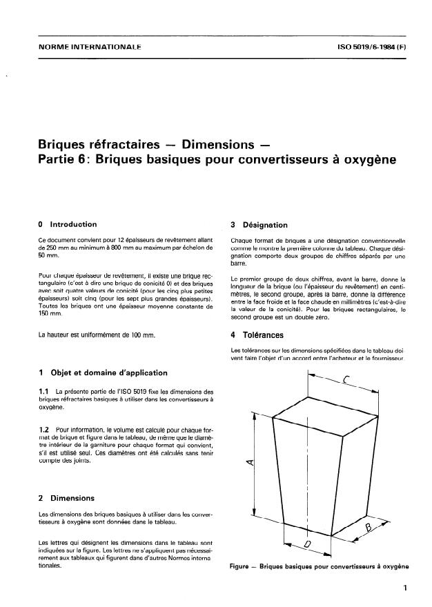 ISO 5019-6:1984 - Briques réfractaires -- Dimensions