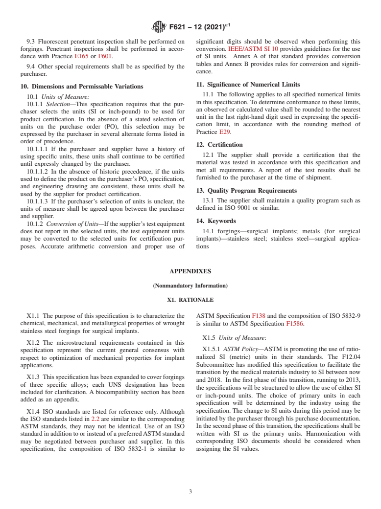 ASTM F621-12(2021)e1 - Standard Specification for  Stainless Steel Forgings for Surgical Implants