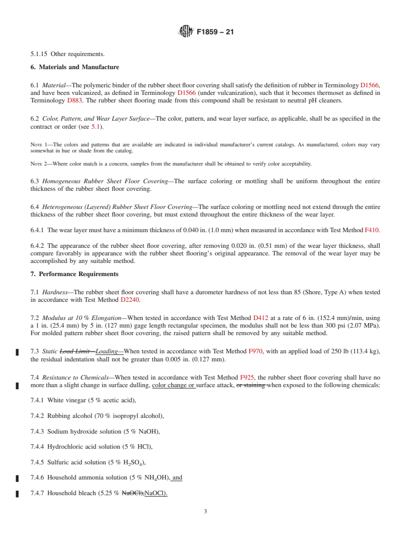 REDLINE ASTM F1859-21 - Standard Specification for  Rubber Sheet Floor Covering Without Backing