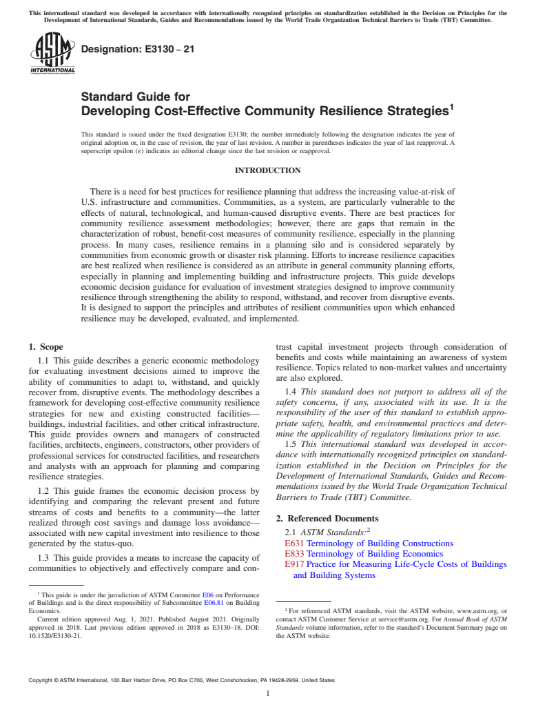ASTM E3130-21 - Standard Guide for Developing Cost-Effective Community Resilience Strategies