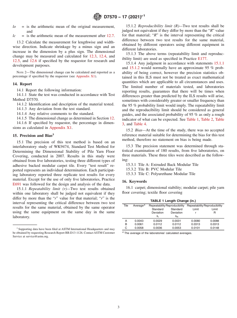 ASTM D7570-17(2021)e1 - Standard Test Method for Evaluation of Dimensional Stability of Pile Yarn Floor Covering