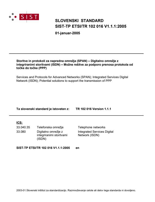 TP ETSI/TR 102 016 V1.1.1:2005