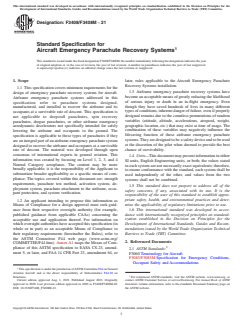 ASTM F3408/F3408M-21 ASTM F3408/F3408M-21 - Standard Specification for Aircraft Emergency Parachute Recovery Systems - Page 1 preview