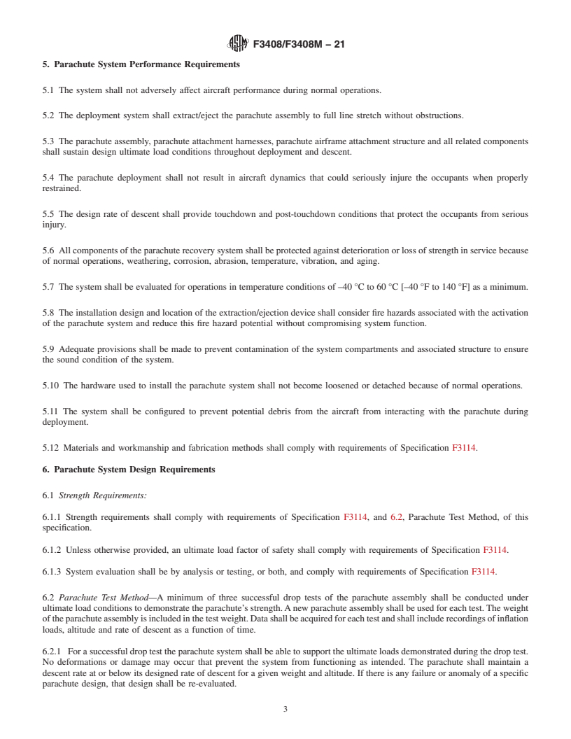 REDLINE ASTM F3408/F3408M-21 - Standard Specification for Aircraft Emergency Parachute Recovery Systems