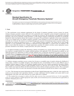 ASTM F3408/F3408M-21 REDLINE ASTM F3408/F3408M-21 - Standard Specification for Aircraft Emergency Parachute Recovery Systems - Page 1 preview