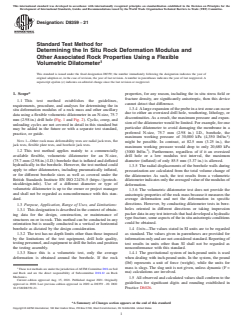ASTM D8359-21 ASTM D8359-21 - Standard Test Method for Determining the In Situ Rock Deformation Modulus and Other Associated Rock Properties Using a Flexible Volumetric Dilatometer - Page 1 preview