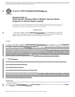 ASTM F2514-21 REDLINE ASTM F2514-21 - Standard Guide for Finite Element Analysis (FEA) of Metallic Vascular Stents Subjected to Uniform Radial Loading - Page 1 preview
