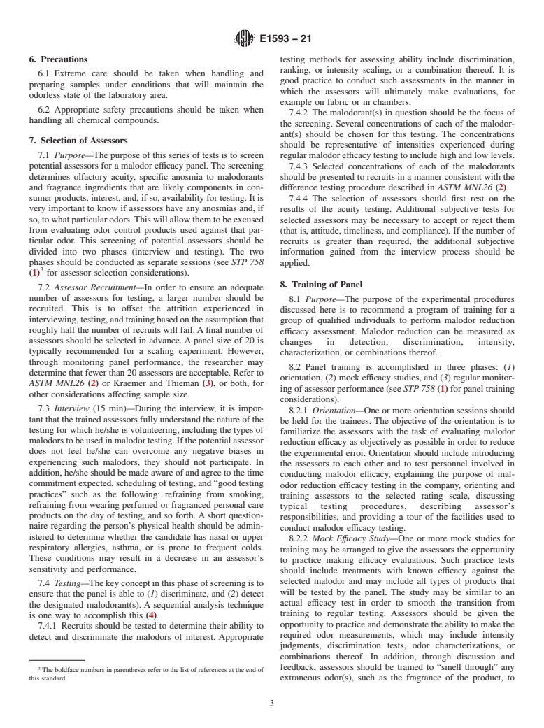 ASTM E1593-21 - Standard Guide for  Assessing the Efficacy of Consumer Products in Reducing the  Perception of Malodor