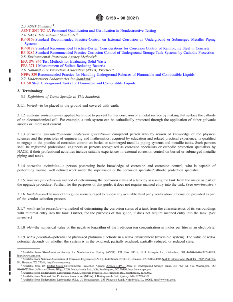 REDLINE ASTM G158-98(2021) - Standard Guide for Three Methods of Assessing Buried Steel Tanks