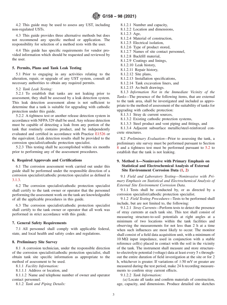 ASTM G158-98(2021) - Standard Guide for Three Methods of Assessing Buried Steel Tanks