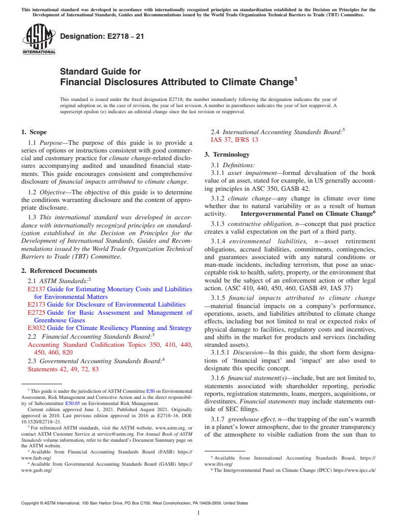 ASTM E2718-21 - Standard Guide for  Financial Disclosures Attributed to Climate Change