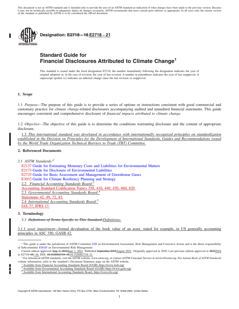 REDLINE ASTM E2718-21 - Standard Guide for  Financial Disclosures Attributed to Climate Change