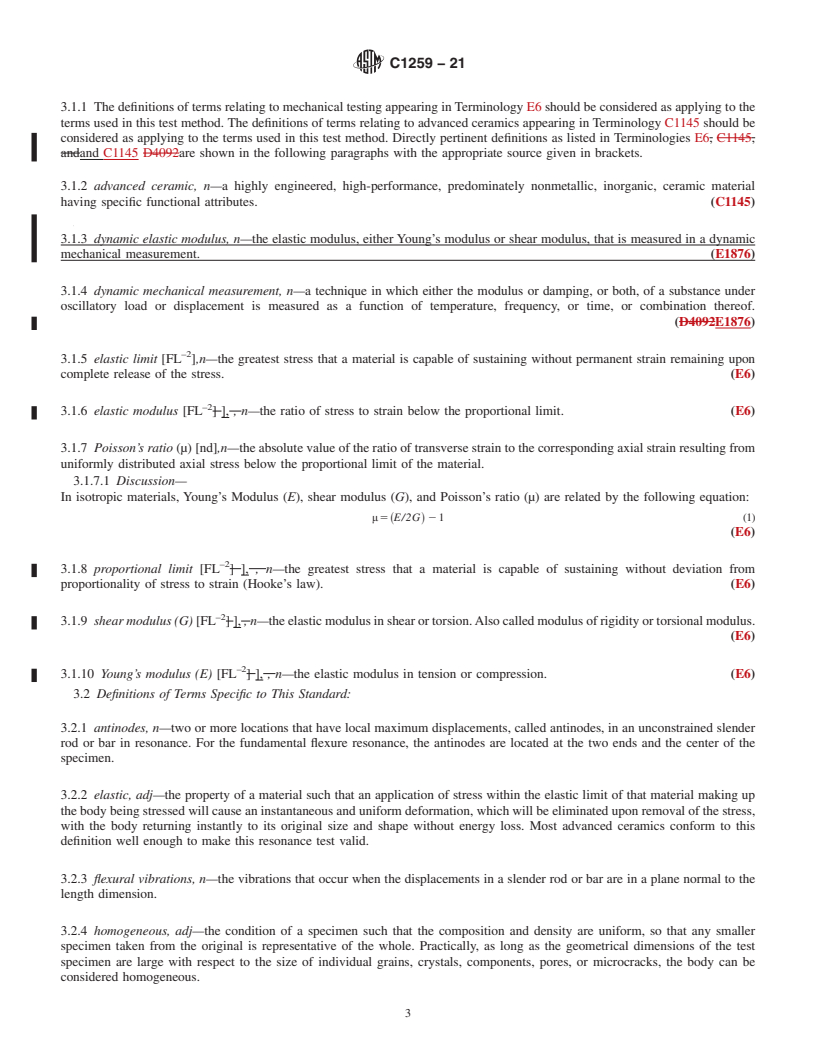 REDLINE ASTM C1259-21 - Standard Test Method for Dynamic Young’s Modulus, Shear Modulus, and Poisson’s  Ratio  for Advanced Ceramics by Impulse Excitation of Vibration