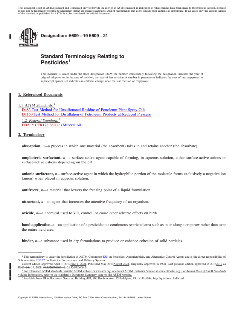 REDLINE ASTM E609-21 - Standard Terminology Relating to  Pesticides