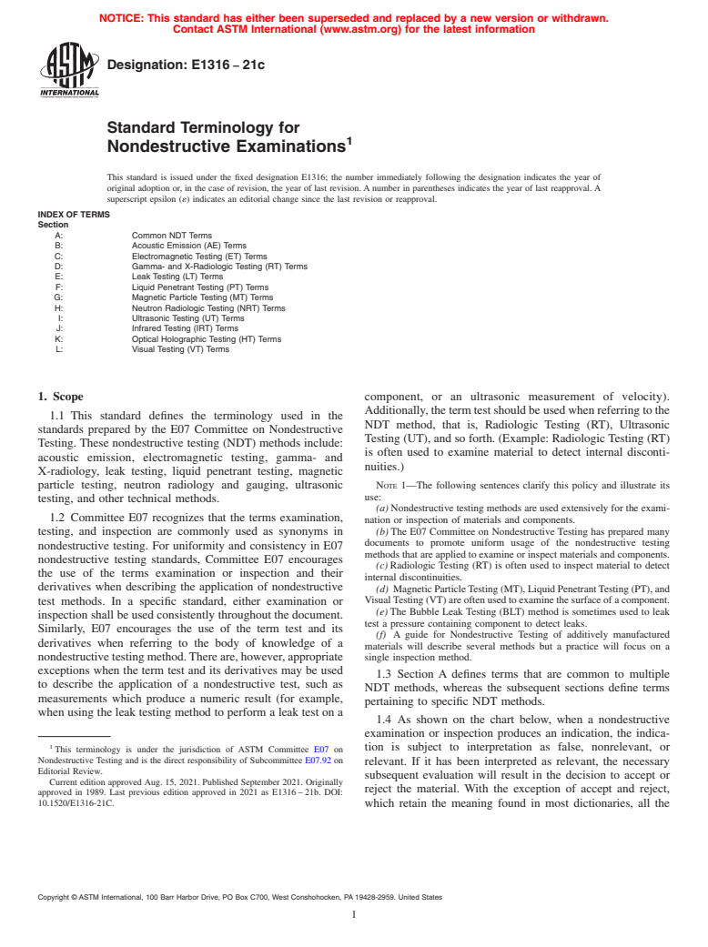 ASTM E1316-21c - Standard Terminology for  Nondestructive Examinations