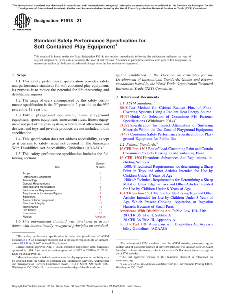 ASTM F1918-21 - Standard Safety Performance Specification for  Soft Contained Play Equipment