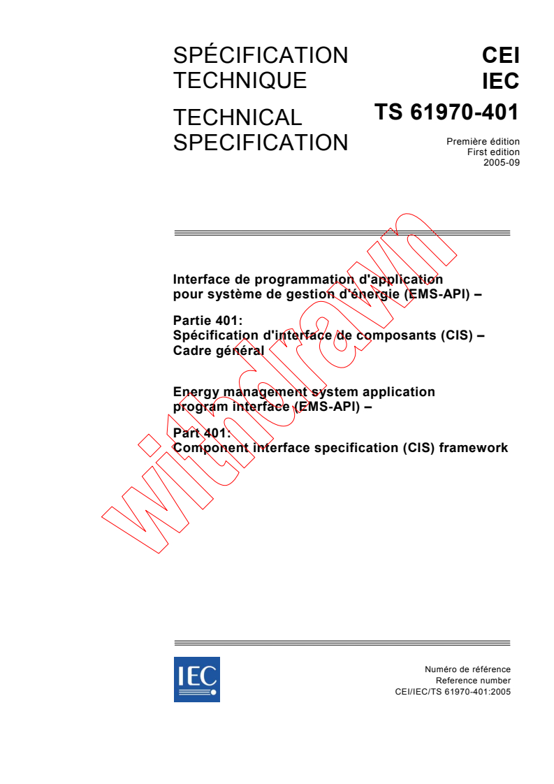 IEC TS 61970-401:2005 - Energy management system application program interface (EMS-API) - Part 401: Component interface specification (CIS) framework
Released:9/6/2005
Isbn:2831881986