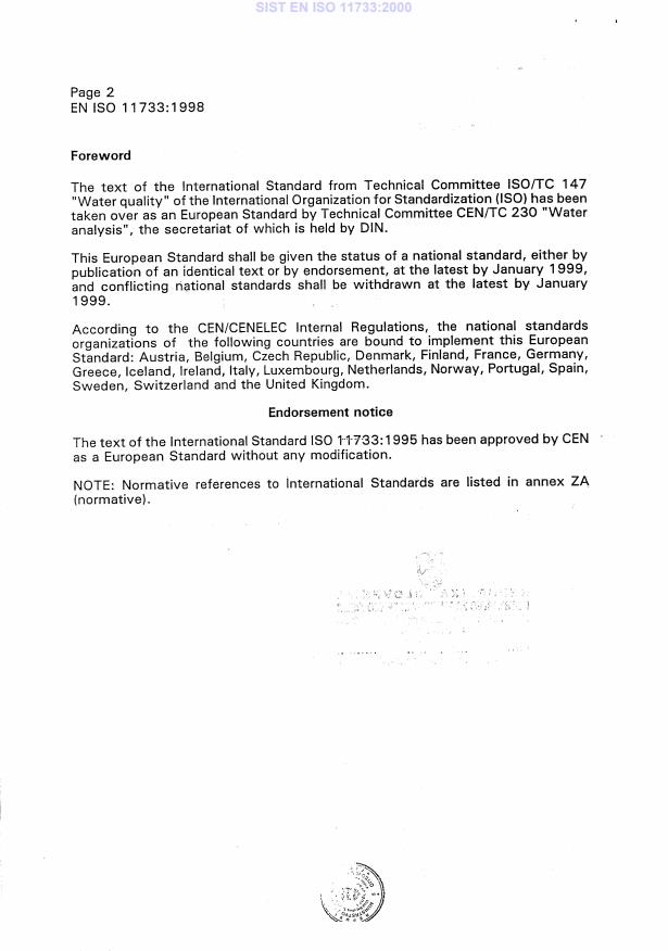 EN ISO 11733:1998 EN ISO 11733:2000 - Page 4 preview