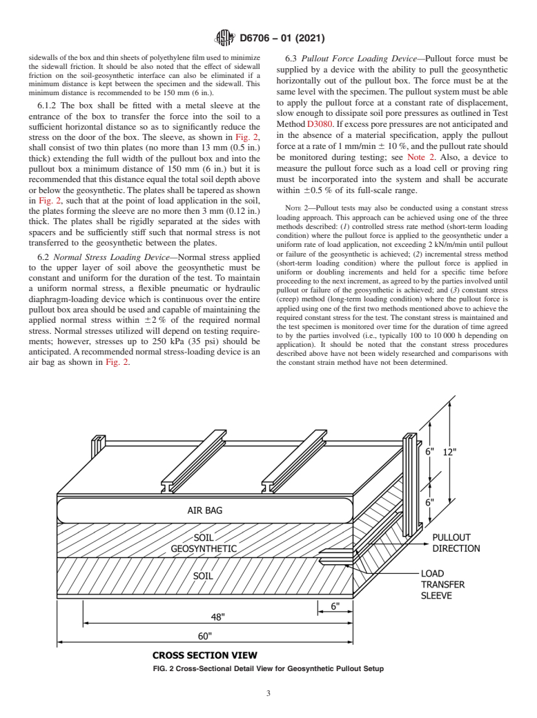 ASTM D6706-01(2021) - Standard Test Method for Measuring Geosynthetic Pullout Resistance in Soil