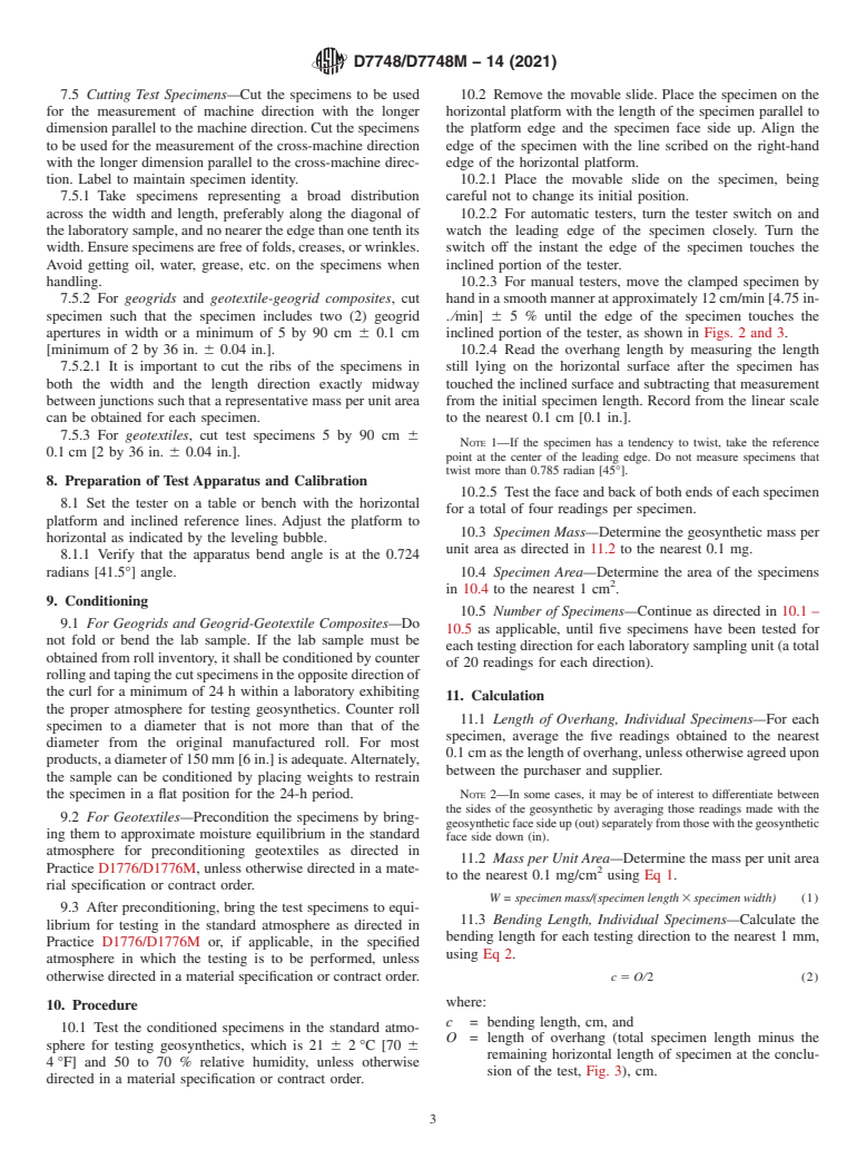 ASTM D7748/D7748M-14(2021) - Standard Test Method for  Flexural Rigidity of Geogrids, Geotextiles, and Related Products