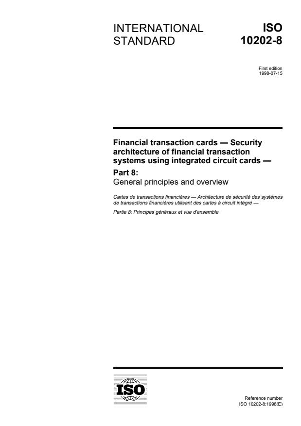 ISO 10202-8:1998 - Financial transaction cards -- Security architecture of financial transaction systems using integrated circuit cards