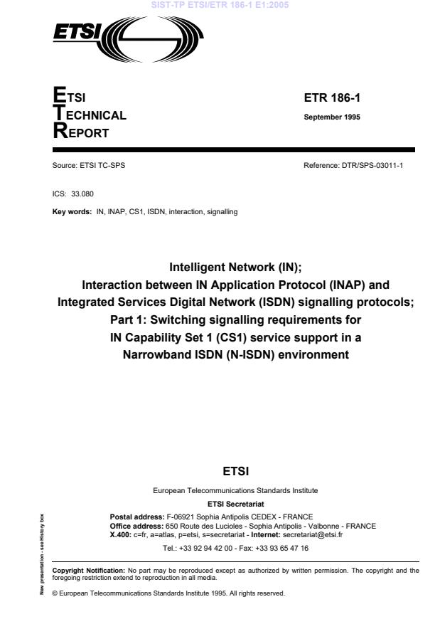 TP ETSI/ETR 186-1 E1:2005
