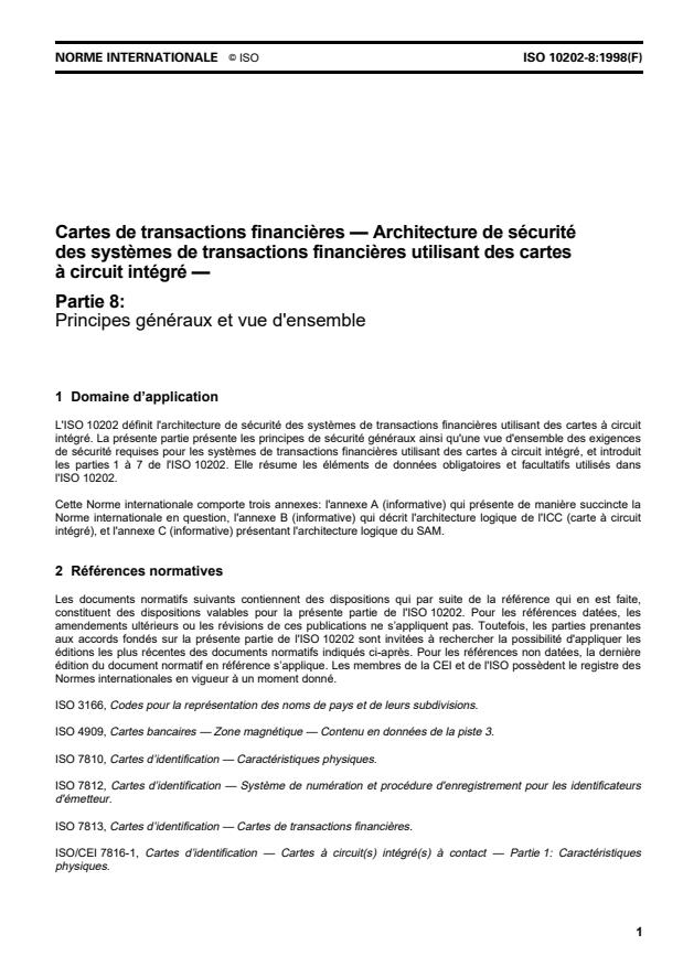 ISO 10202-8:1998 - Cartes de transactions financieres -- Architecture de sécurité des systemes de transactions financieres utilisant des cartes a circuit intégré