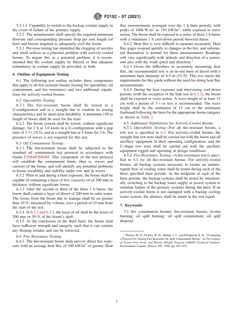 ASTM F2152-07(2021) - Standard Guide for  In-Situ Burning of Spilled Oil: Fire-Resistant Boom