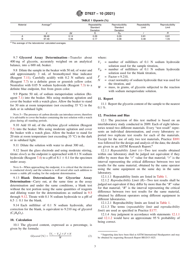 ASTM D7637-10(2021) - Standard Test Method for Determination of Glycerin Assay by Titration (Sodium Meta Periodate)