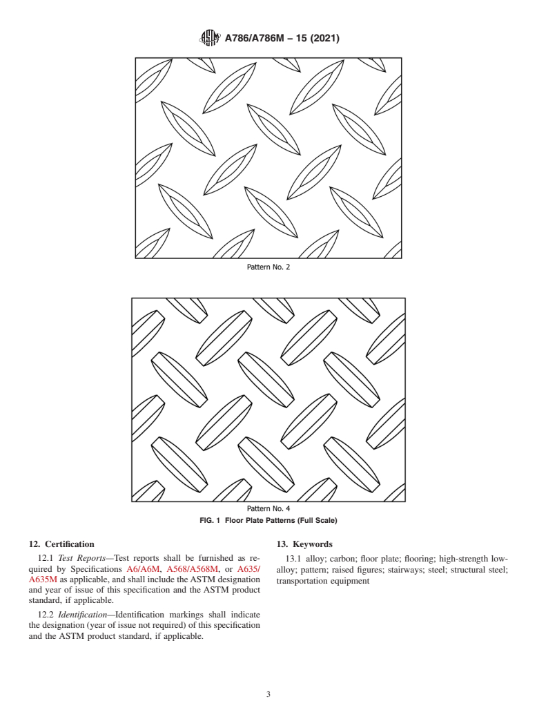 ASTM A786/A786M-15(2021) - Standard Specification for  Hot-Rolled Carbon, Low-Alloy, High-Strength Low-Alloy, and  Alloy Steel Floor Plates