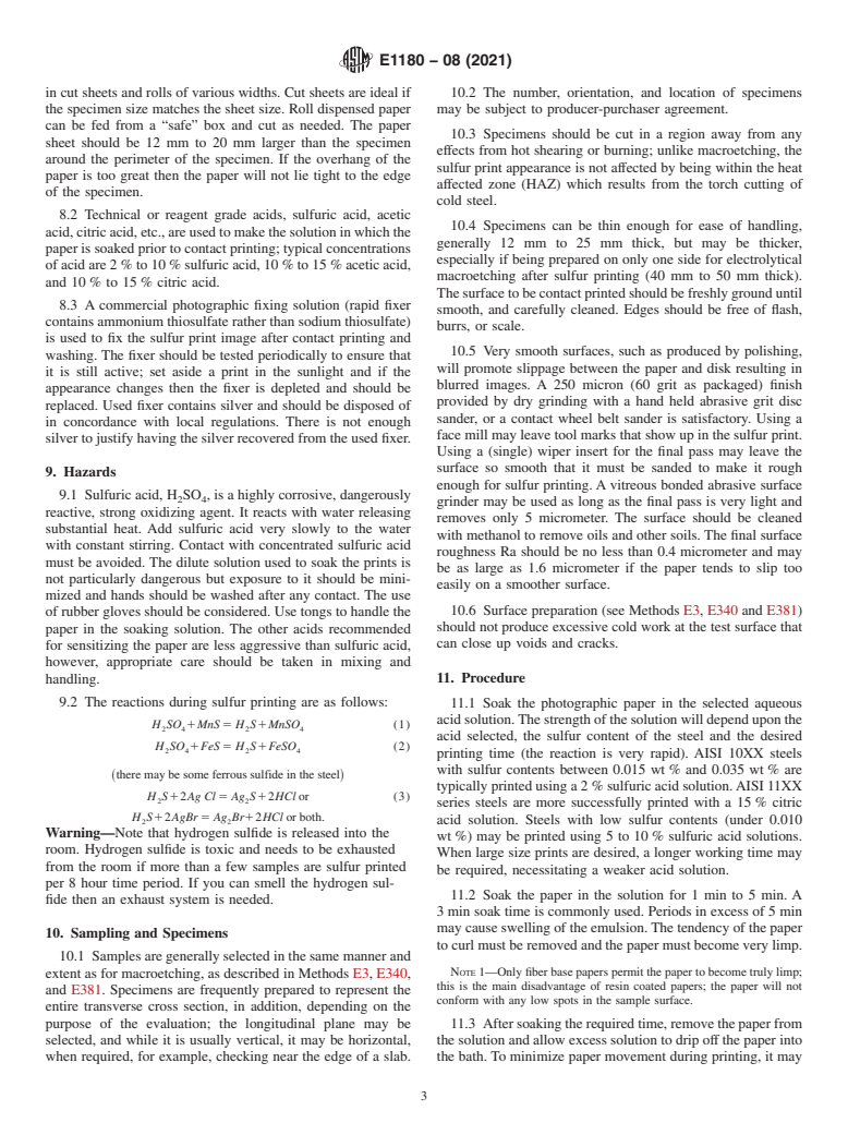 ASTM E1180-08(2021) - Standard Practice for  Preparing Sulfur Prints for Macrostructural Evaluation