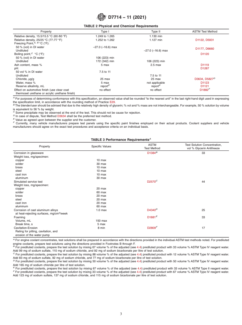 ASTM D7714-11(2021) - Standard Specification for Glycerin Base Engine Coolant for Automobile and Light-Duty  Service