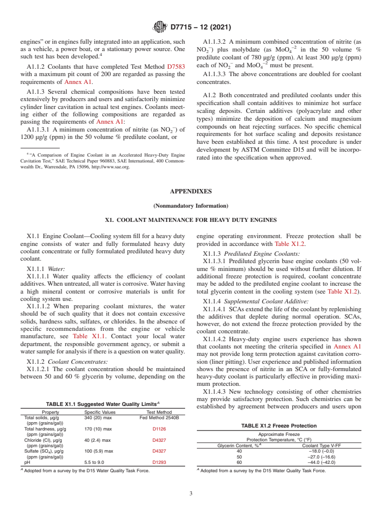 ASTM D7715-12(2021) - Standard Specification for Fully-Formulated Glycerin Base Engine Coolant for Heavy-Duty  Engines