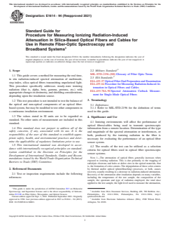 ASTM E1614-94(2021) ASTM E1614-94(2021) - Standard Guide for Procedure for Measuring Ionizing Radiation-Induced Attenuation in Silica-Based Optical Fibers and Cables for Use in Remote Fiber-Optic Spectroscopy and Broadband Systems - Page 1 preview
