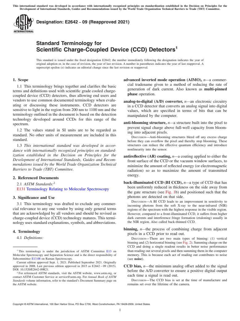 ASTM E2642-09(2021) - Standard Terminology for Scientific Charge-Coupled Device (CCD) Detectors