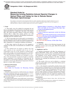 ASTM E1654-94(2021) ASTM E1654-94(2021) - Standard Guide for Measuring Ionizing Radiation-Induced Spectral Changes in Optical Fibers and Cables for Use in Remote Raman FiberOptic Spectroscopy - Page 1 preview