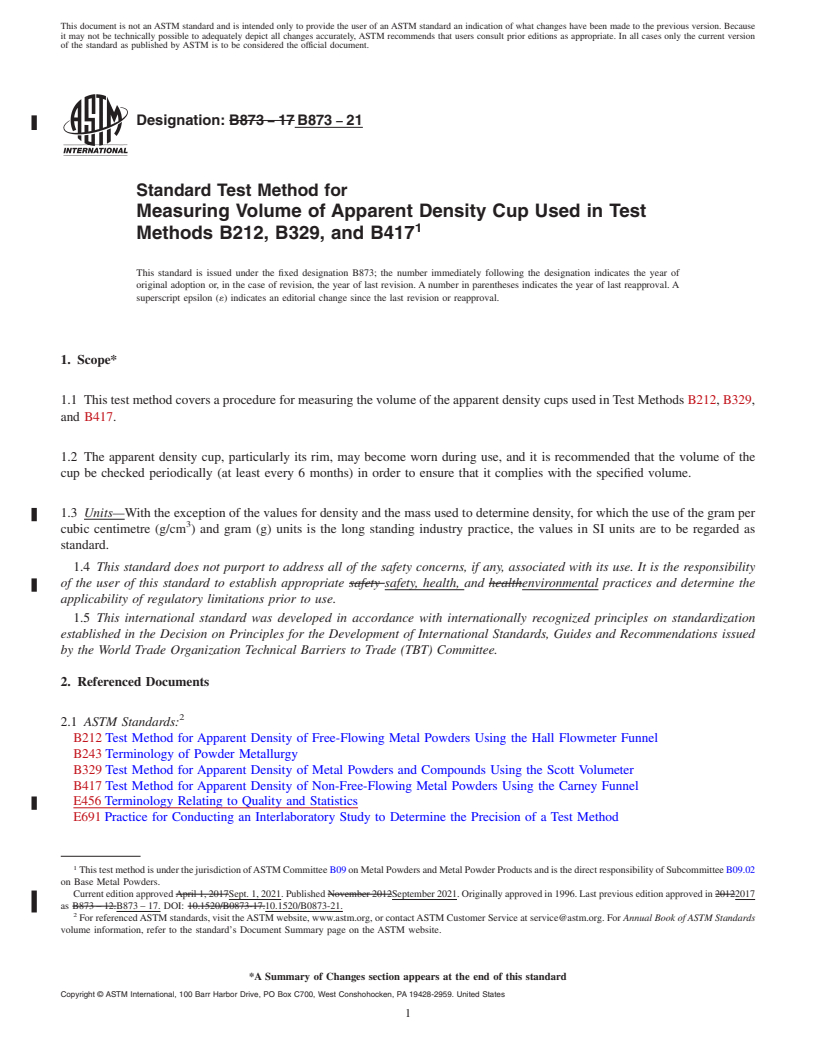 Astm B873-21 - Standard Test Method For Measuring Volume Of Apparent 