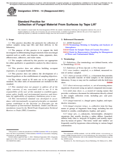 ASTM D7910-14(2021) - Standard Practice for Collection of Fungal Material From Surfaces by Tape Lift