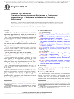 ASTM D3418-21 - Standard Test Method for  Transition Temperatures and Enthalpies of Fusion and Crystallization  of Polymers by Differential Scanning Calorimetry