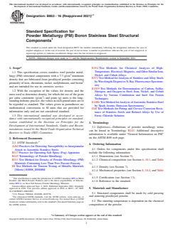 ASTM B853-16(2021)e1 ASTM B853-16(2021)e1 - Standard Specification for Powder Metallurgy (PM) Boron Stainless Steel Structural Components - Page 1 preview