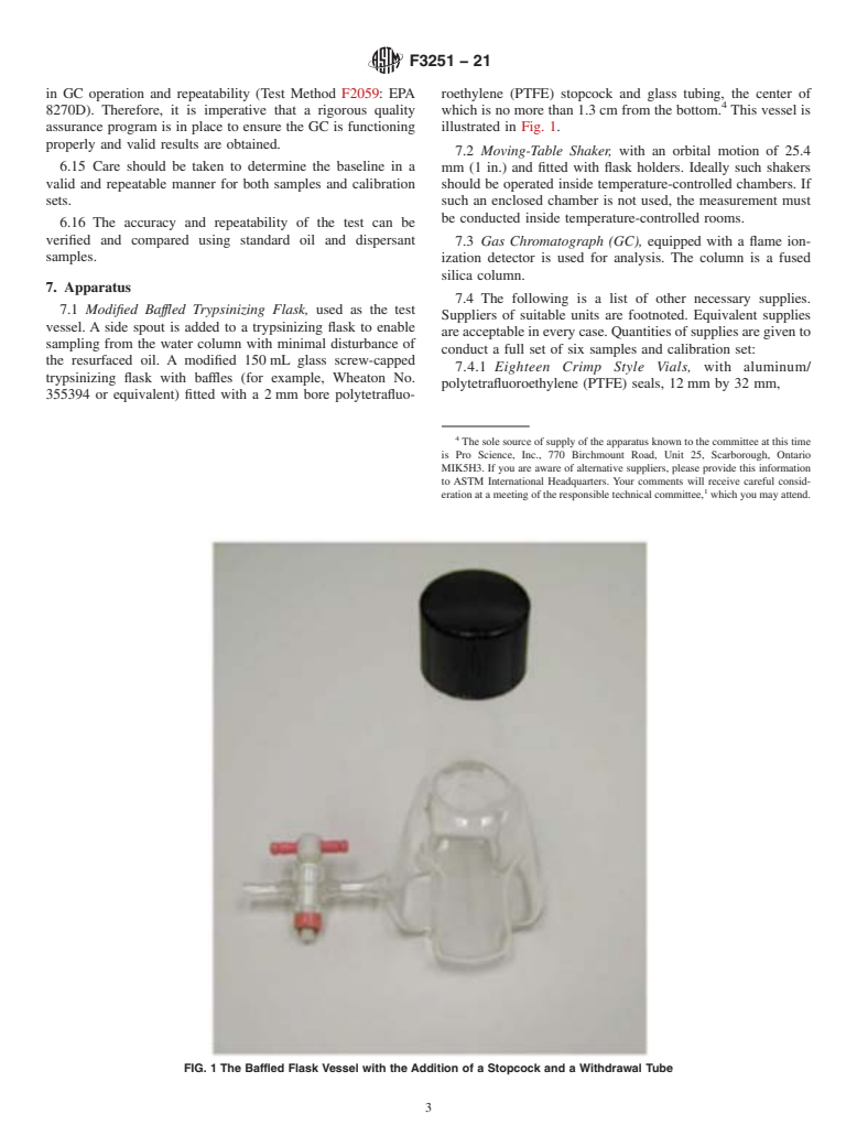 ASTM F3251-21 - Standard Test Method for Laboratory Oil Spill Dispersant Effectiveness Using the Baffled  Flask