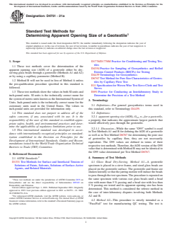 ASTM D4751-21a ASTM D4751-21a - Standard Test Methods for Determining Apparent Opening Size of a Geotextile - Page 1 preview