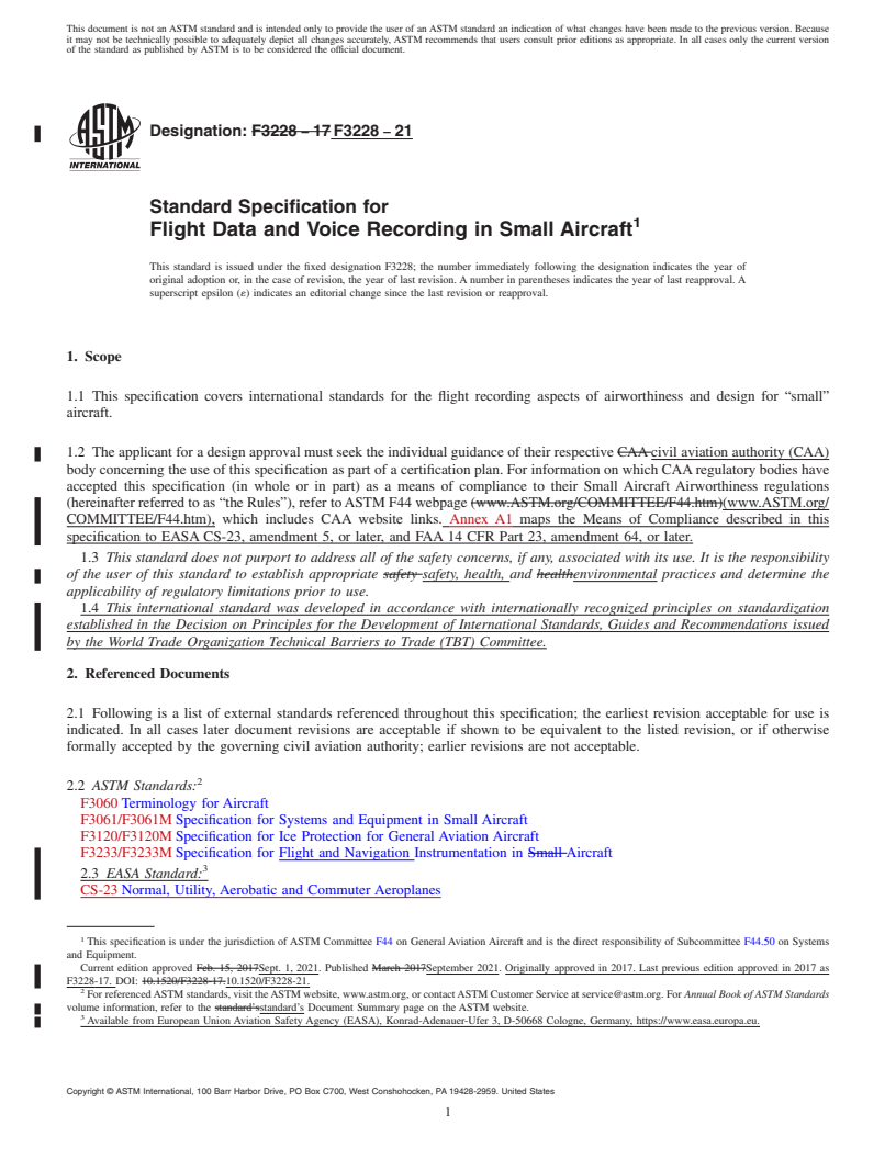 REDLINE ASTM F3228-21 - Standard Specification for Flight Data and Voice Recording in Small Aircraft
