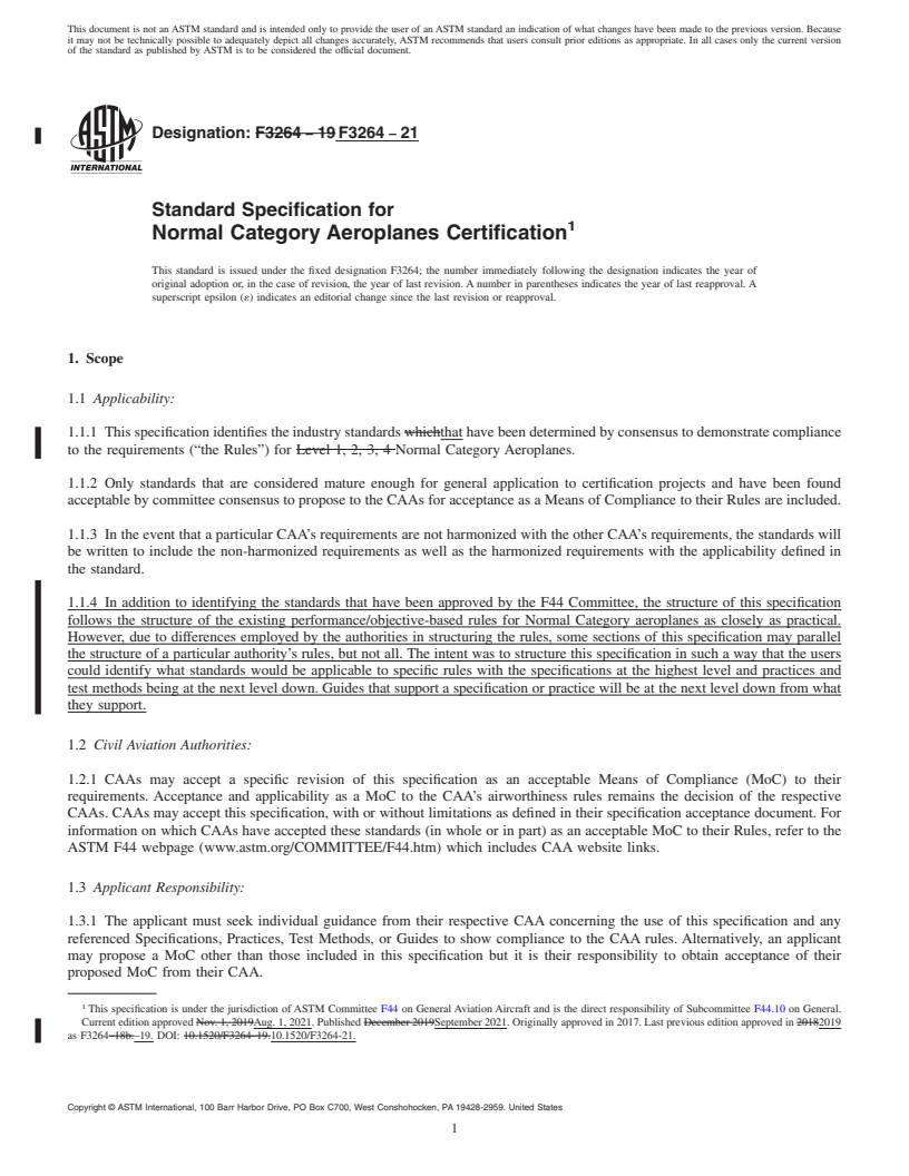 REDLINE ASTM F3264-21 - Standard Specification for Normal Category Aeroplanes Certification