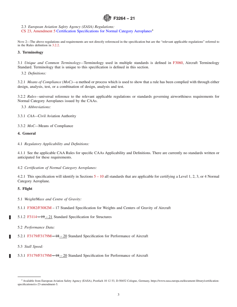 REDLINE ASTM F3264-21 - Standard Specification for Normal Category Aeroplanes Certification