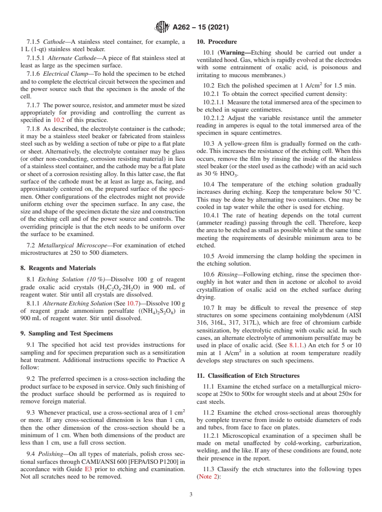 ASTM A262-15(2021) - Standard Practices for Detecting Susceptibility to Intergranular Attack in Austenitic Stainless Steels