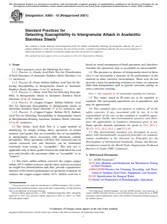 ASTM A262-15(2021) ASTM A262-15(2021) - Standard Practices for Detecting Susceptibility to Intergranular Attack in Austenitic Stainless Steels - Page 1 preview