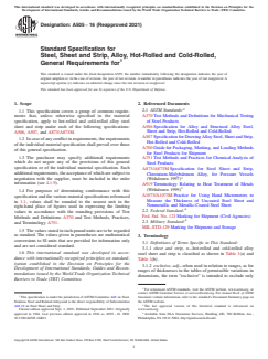 ASTM A505-16(2021) ASTM A505-16(2021) - Standard Specification for Steel, Sheet and Strip, Alloy, Hot-Rolled and Cold-Rolled, General Requirements for - Page 1 preview